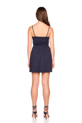 square wire string gathered flare dress