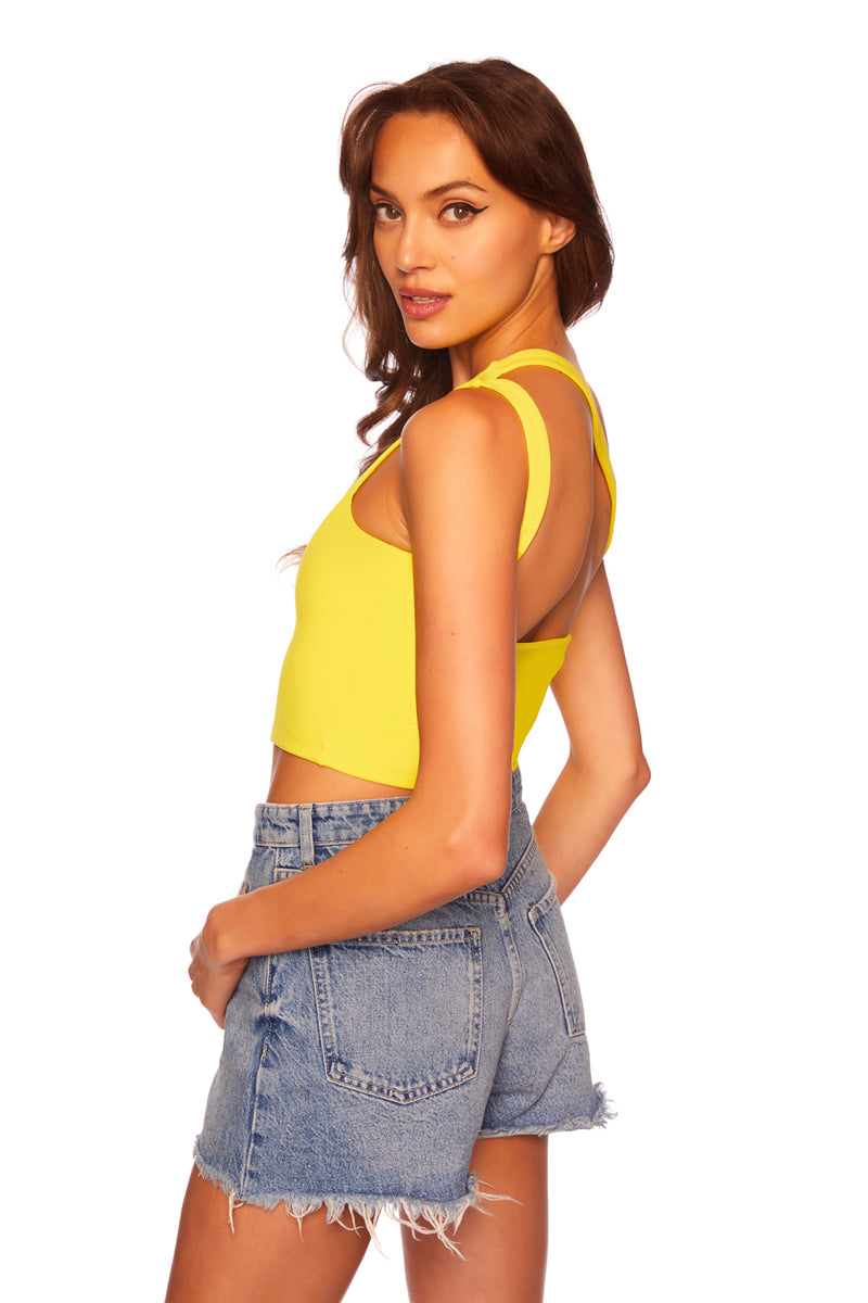 one arm open strap back top