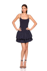 knit poplin strap drop waist double tier