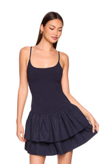 knit poplin strap drop waist double tier