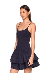 knit poplin strap drop waist double tier