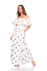 polka dot poplin off shoulder dress