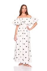 polka dot poplin off shoulder dress