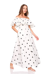 polka dot poplin off shoulder dress