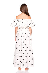 polka dot poplin off shoulder dress