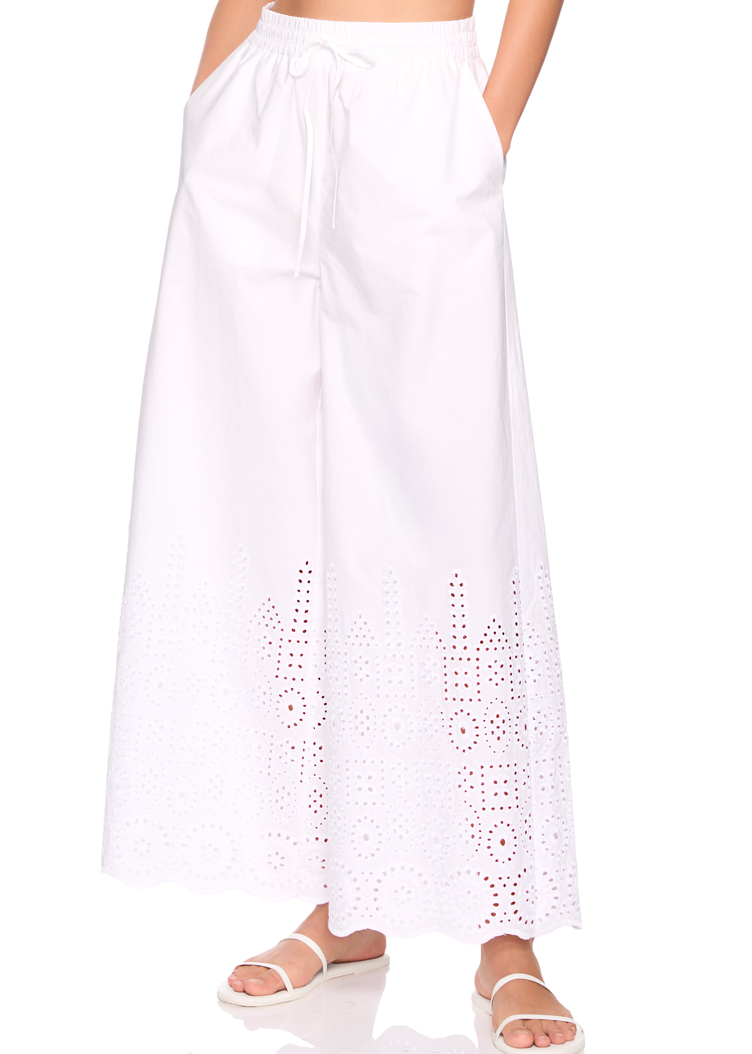 embroidered wide leg pant