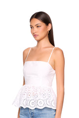 embroidered poplin string peplum top