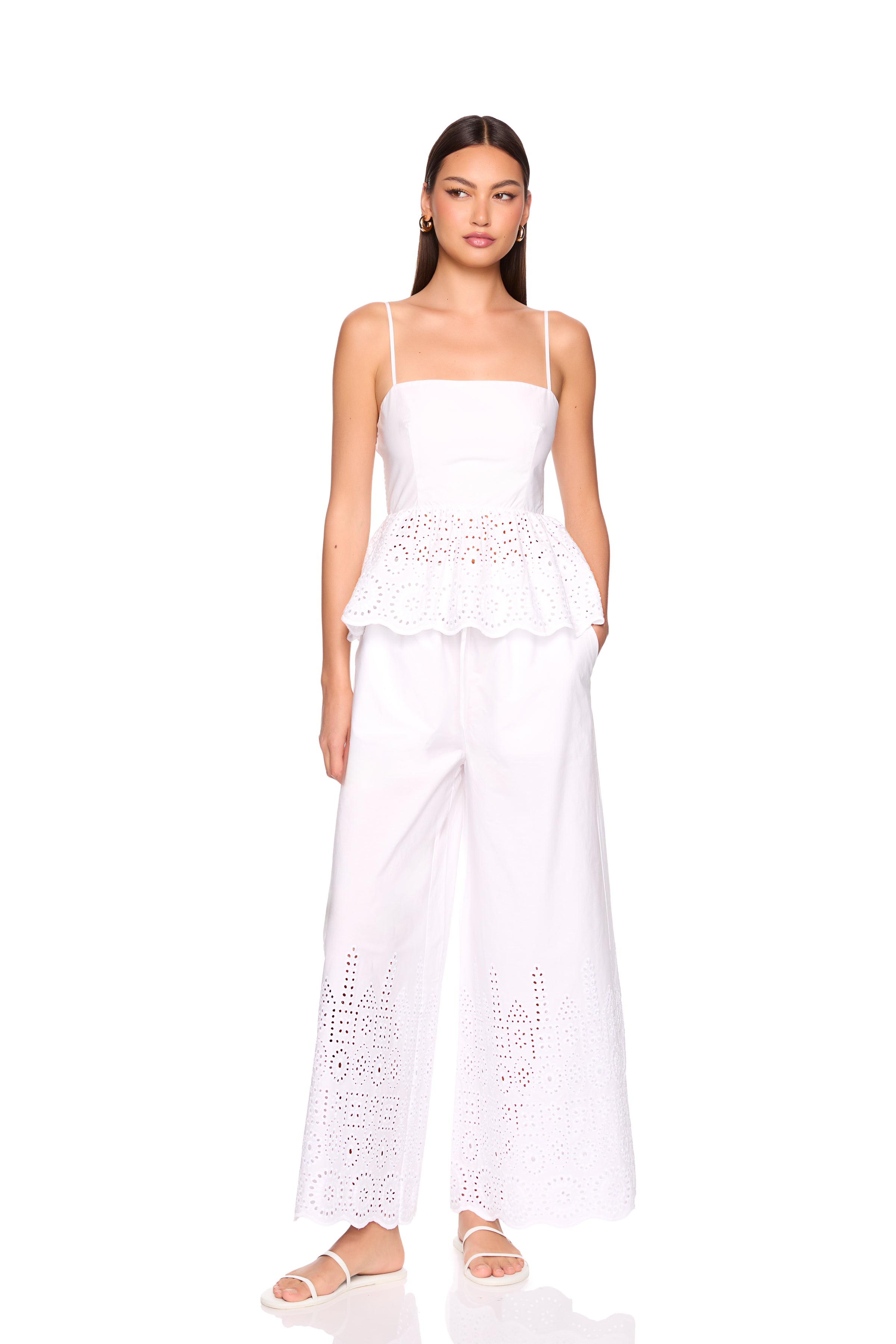 Monaco String embroidered poplin string peplum top – Susana Monaco
