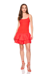 knit poplin strap drop waist double tier