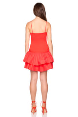 knit poplin strap drop waist double tier