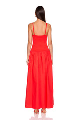 knit poplin boat neck low waist dress