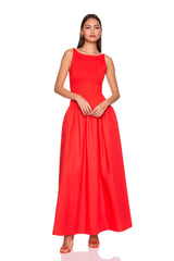 knit poplin boat neck low waist dress