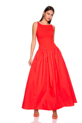 knit poplin boat neck low waist dress