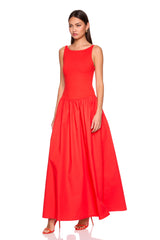 knit poplin boat neck low waist dress