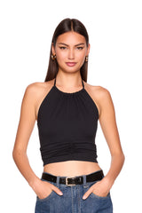halter gathered top tie neck