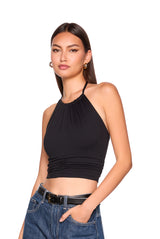 halter gathered top tie neck