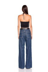 halter gathered top tie neck