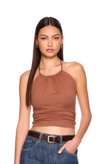 halter gathered top tie neck