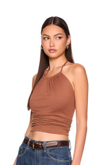 halter gathered top tie neck