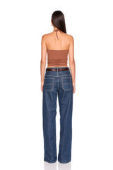 halter gathered top tie neck