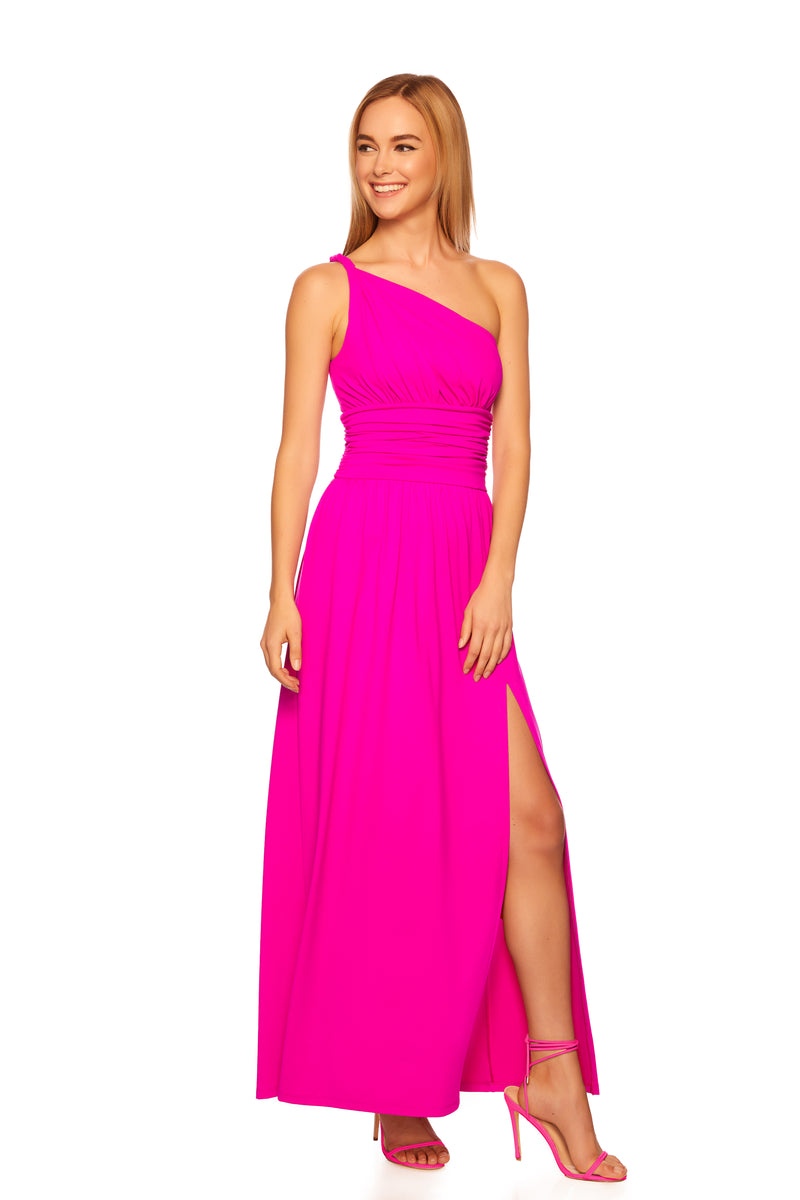 ruched twisted shoulder maxi dress