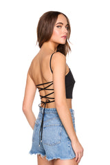 poplin lace up top