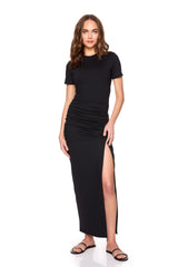 side gathered slit dress
