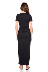 side gathered slit dress