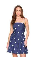 polka dot poplin tie back string dress