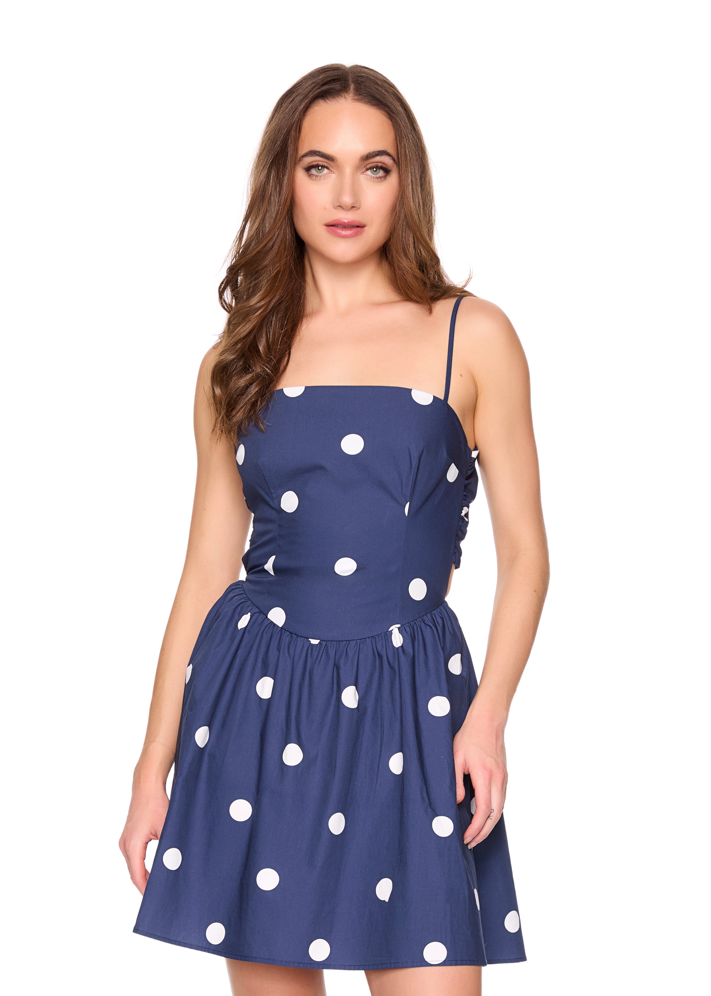 polka dot poplin tie back string dress