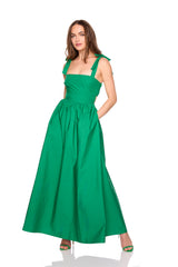 poplin tie strap maxi dress