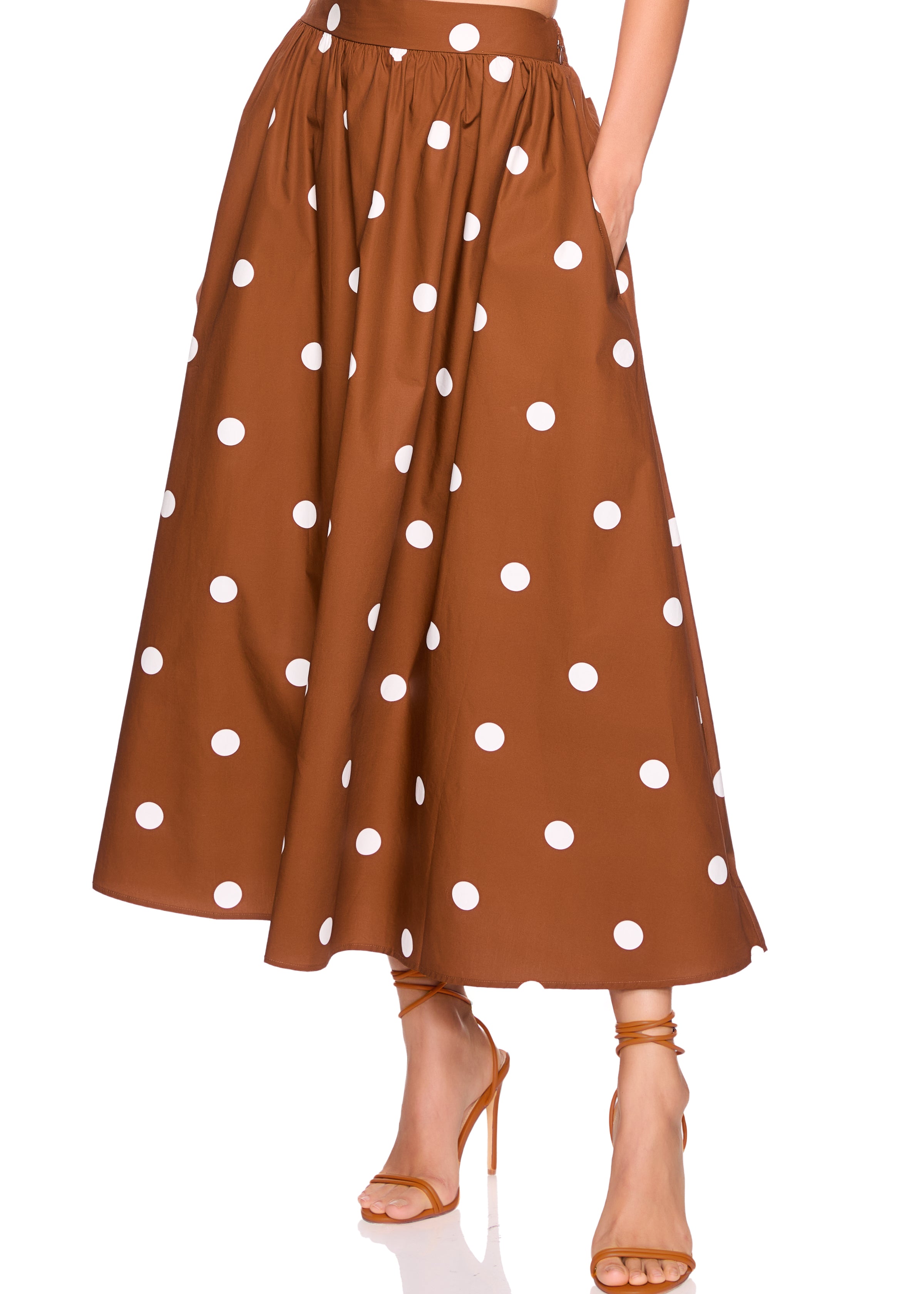 polka dot poplin midi skirt