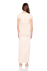 short sleeve gathered slip dress