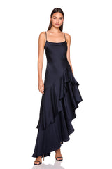 satin ruffle string dress