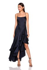 satin ruffle string dress