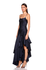 satin ruffle string dress