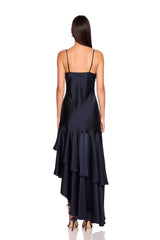satin ruffle string dress