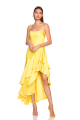 satin ruffle string dress