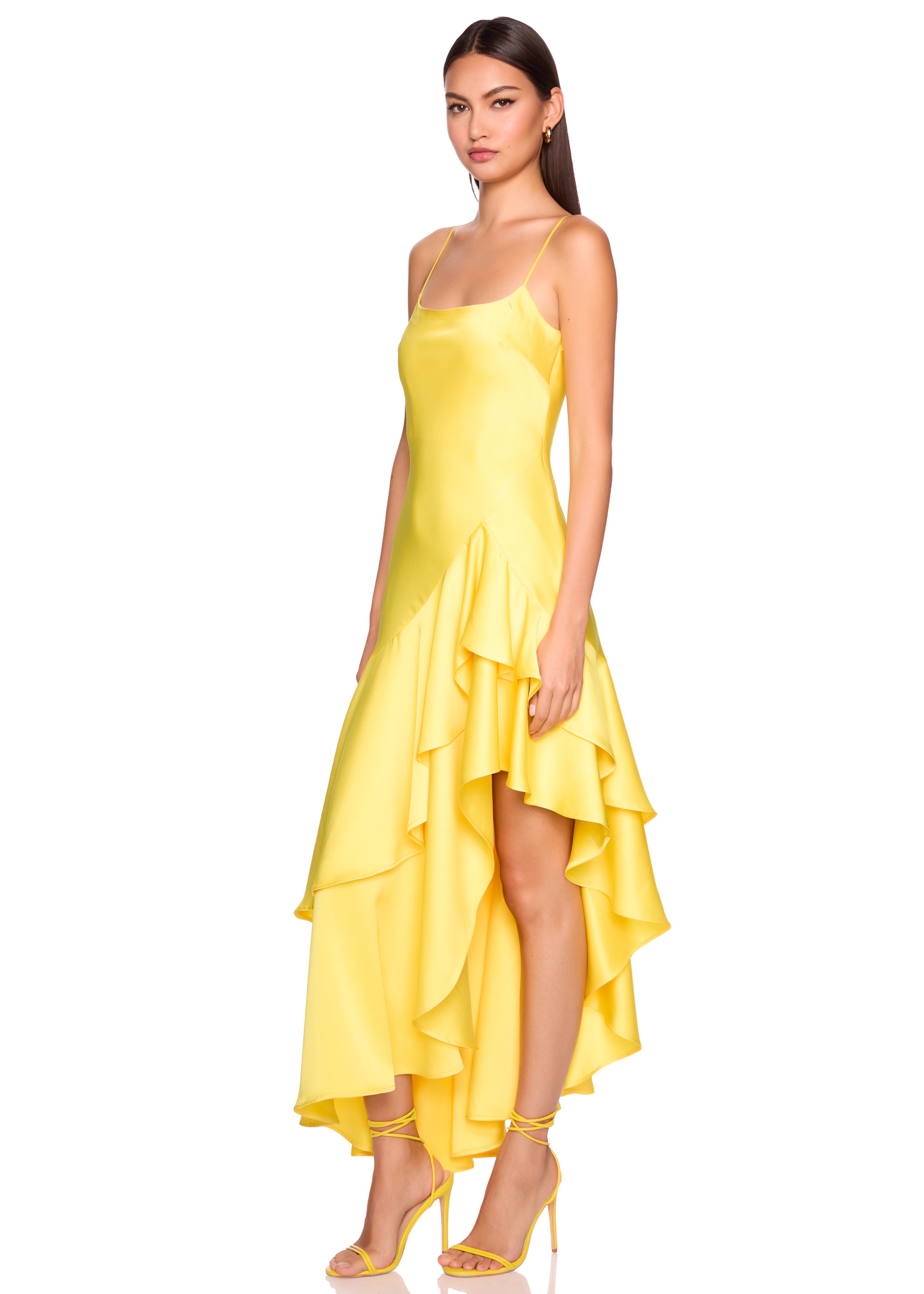 satin ruffle string dress