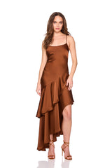 satin ruffle string dress