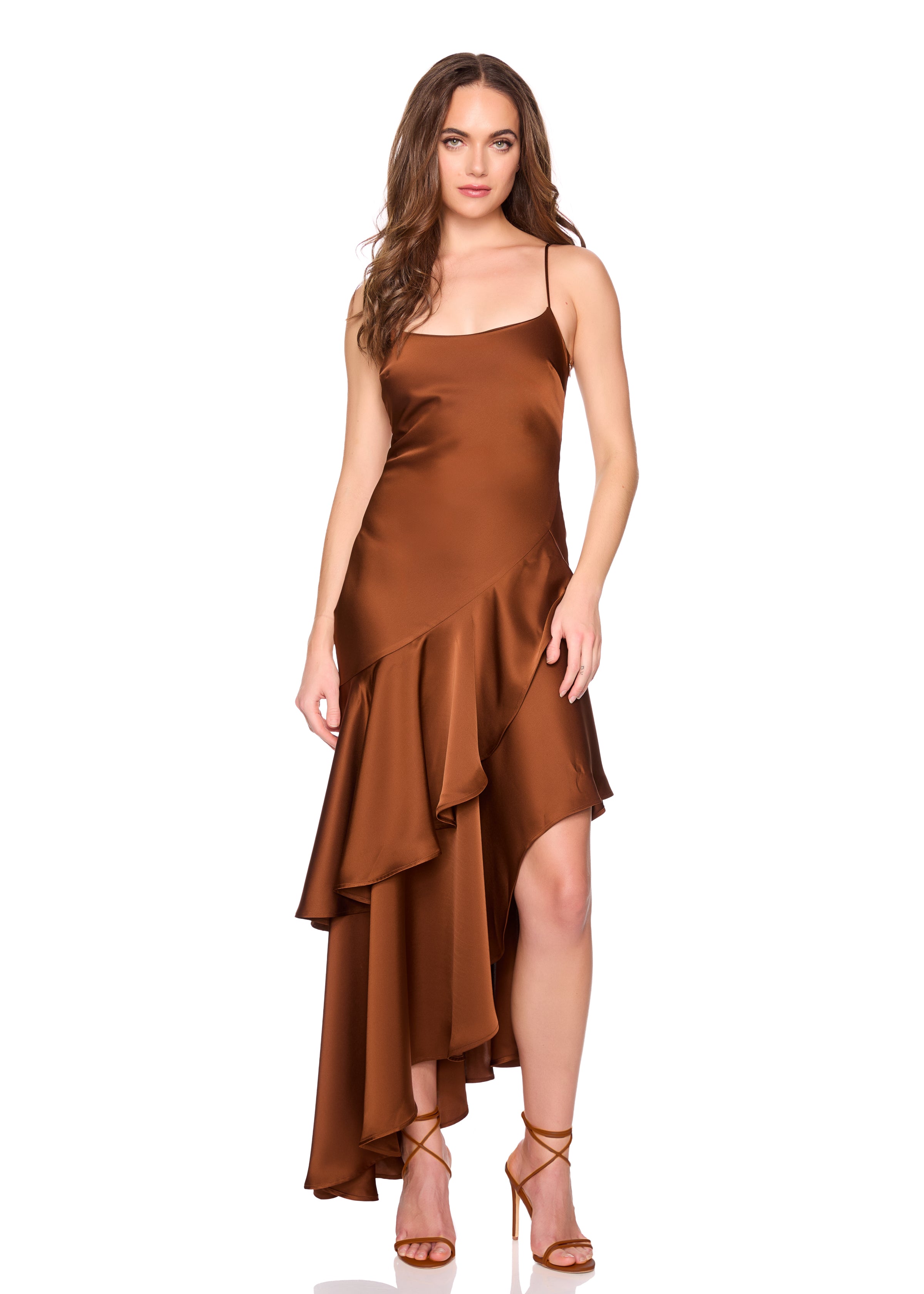 satin ruffle string dress