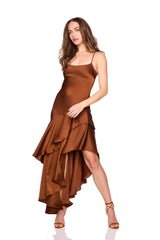 satin ruffle string dress