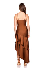 satin ruffle string dress