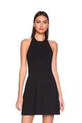 halter flare mini dress