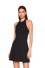 halter flare mini dress