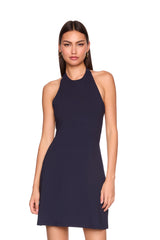 halter flare mini dress
