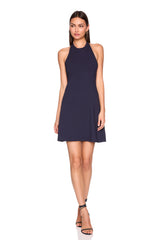 halter flare mini dress