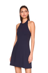 halter flare mini dress