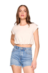 crew cap sleeve blouson top