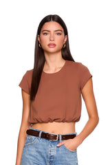 crew cap sleeve blouson top